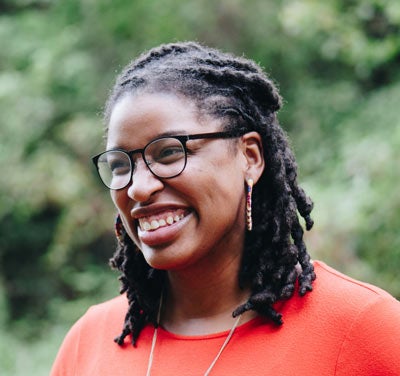 Smiling woman in her 40s